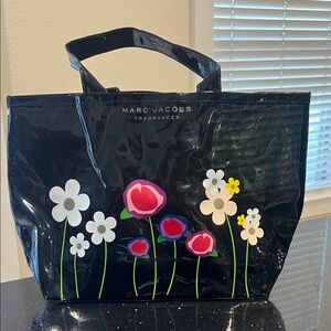 Marc Jacobs Black Floral Vinyl Tote with Pink & White Blooms